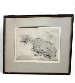 Etching by Artist Mordecai Moreh titled "A Goat" Paris 1966