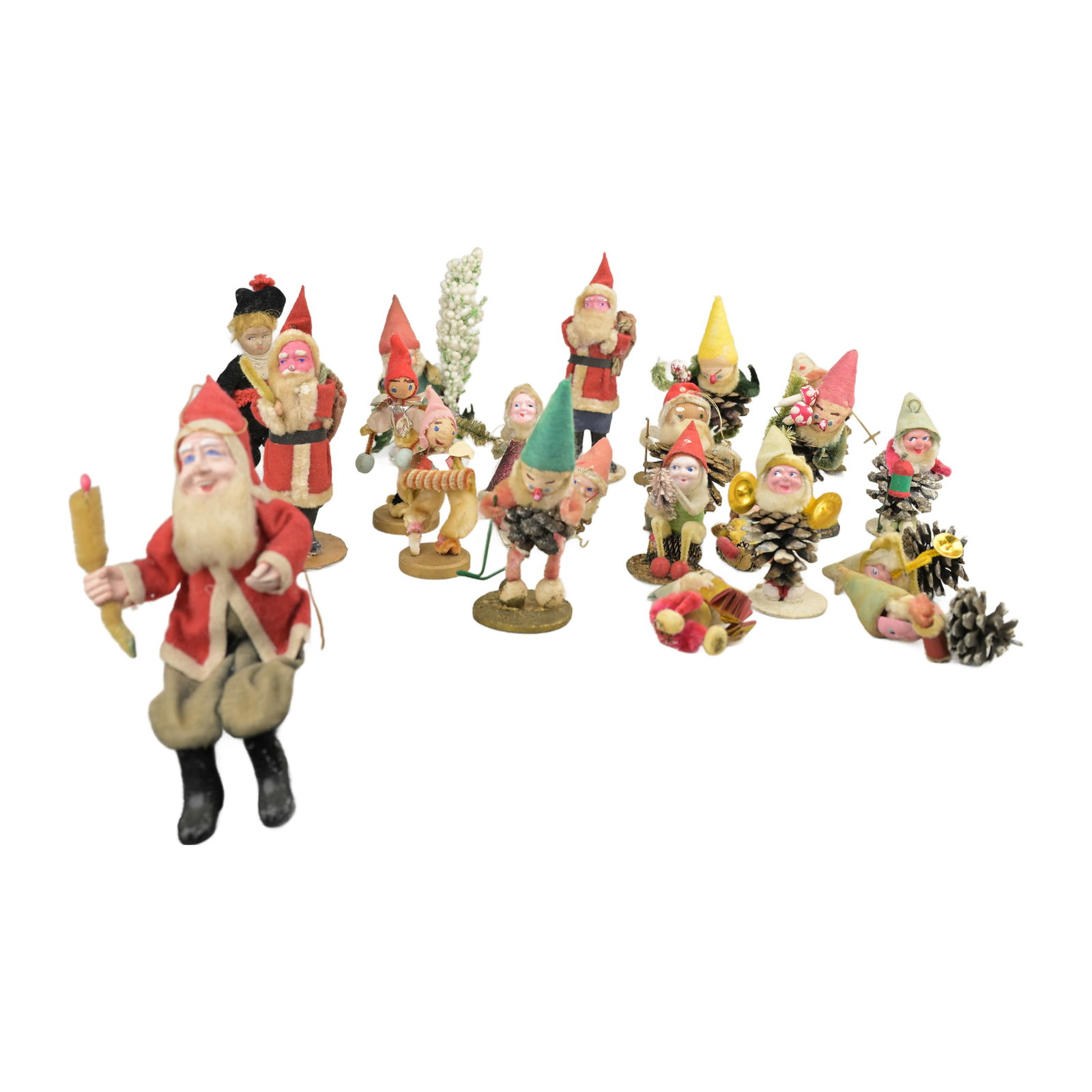 Mid-Century Modern Shiny Brite Pinecone Elves: Charming 1950's Shiny Brite Pinecone Elves Mid-Century Modern "Pinecone Elves" or "Pinecone Dwarfs." This collection was popular in the 1950s and can add a little bit of nostalgia to your vintage Chri