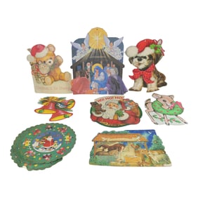 Vintage Christmas Cardboard and Paper Decorations 1960-1970's (lot of 8)