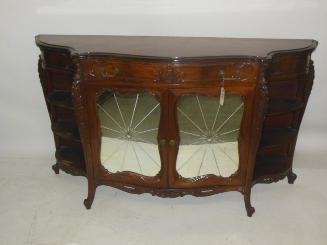 Louis XV Style Walnut French Credenza: 36" H x 15.5" D x 59.5" W