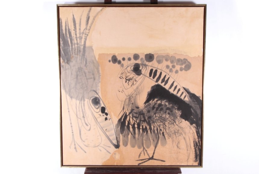 Chao Chung Hsiang a/k/a Chunxiang Zhao: Measures 38" High x 33.75" Wide. Watercoler & Ink laid down on Canvas. Signed on reverse Chung Hsiang Chao New York City