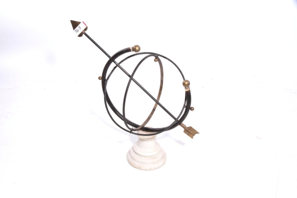 Armillary Sphere: Marble base 7" Round, Arrow is 26.5" Long, Circle is 15" and Armillary is 21" High.