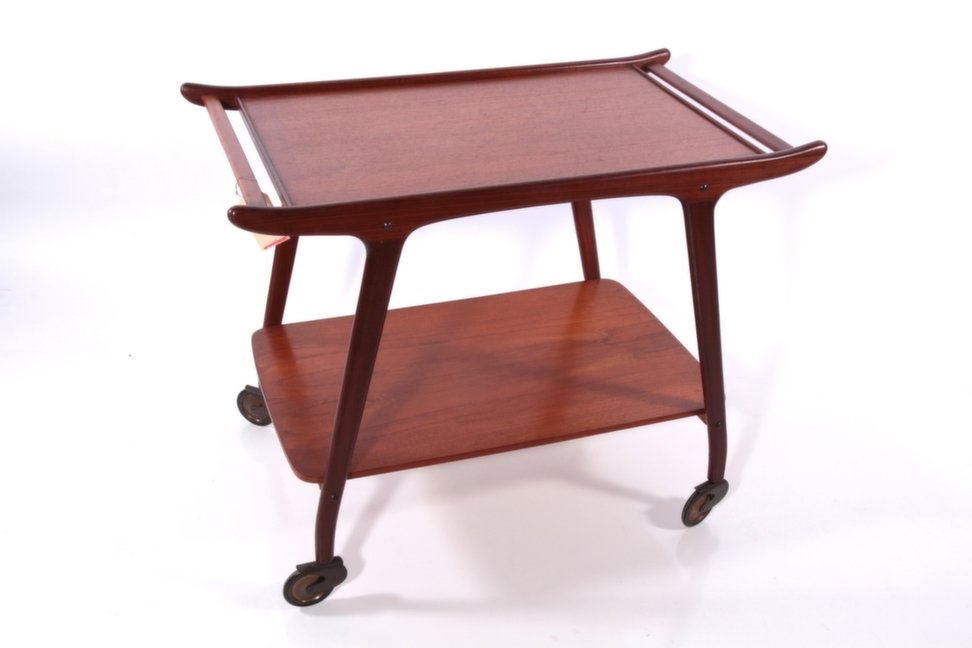 Danish Mid Century Modern Tea Cart: Walnut. 18.75" wide x 32" long x 25" high