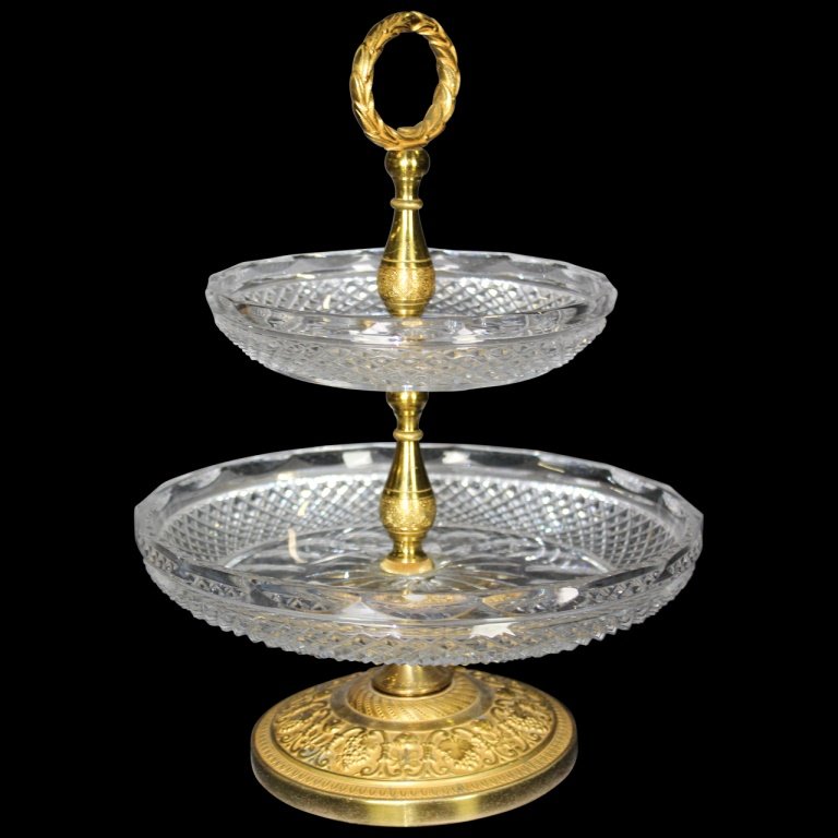 Two-Tiered Stand, Glass with Gilded Base (1 of 2)