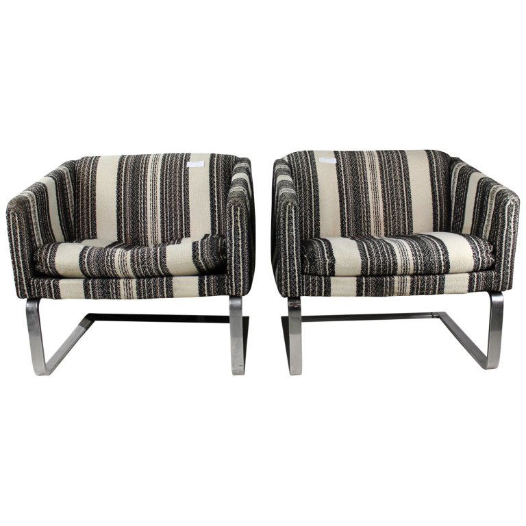 Pair Mid Century Modern Chrome Upholstered Chairs (1 of 10)