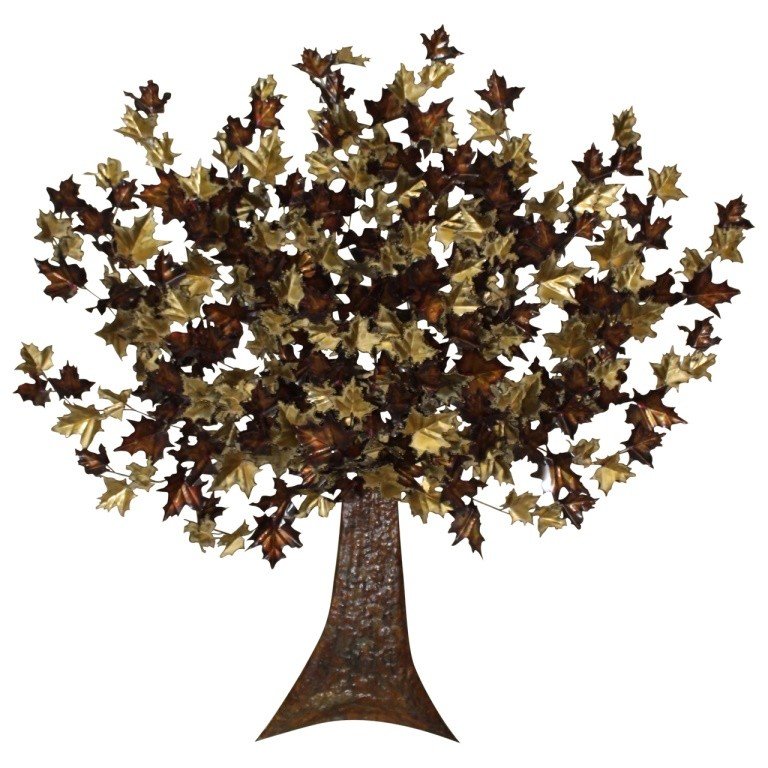 Large Curtis Jere Metal Tree Sculpture: Rare signed Curtis Jere original metal (copper) maple leaf tree sculpture, Eames, circa 1970's. In excellent condition. Spectacular because of its size and workmanship!Measures 49" High x 49" Wide x 1