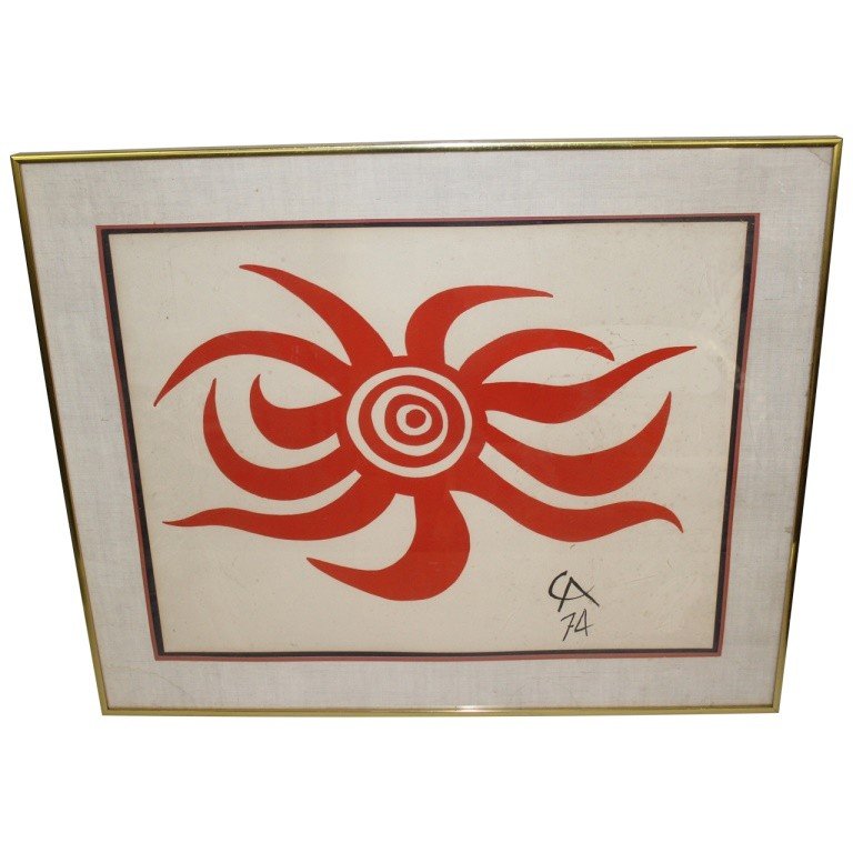 Alexander Calder Sunburst Lithograph: Original lithograph from The Guild, 601 West 26th St. NY NY. Raised seal - The Flying Colors Collection, 1975. Measures 20.5" h x 26"w. In excellent condition with wear consistent with history.