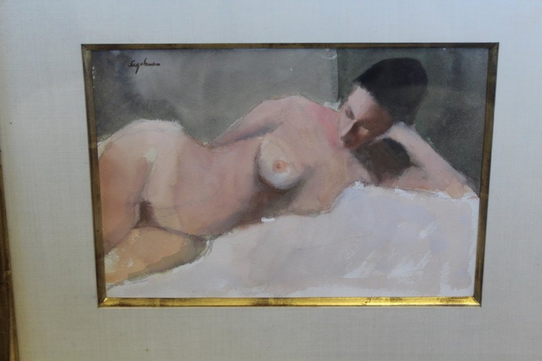 Richard Segalman Watercolor: Watercolor by Richard Segalman Reclining Nude signed watercolor by Richard Segalman. Makers Mark. Pro Far Galleries New York. Circa 1971. Measures 7" x10".