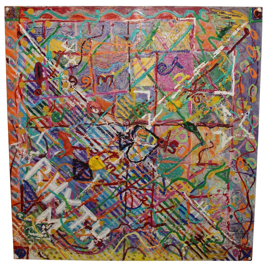 Jeffrey Kent Modern Oil on Canvas - Baltimore Basement: Jeffrey Kent Modern Textured and multi-colored, modern style painting. Signed. Listed artist. 49" High and 47" Wide. Excellent condition.