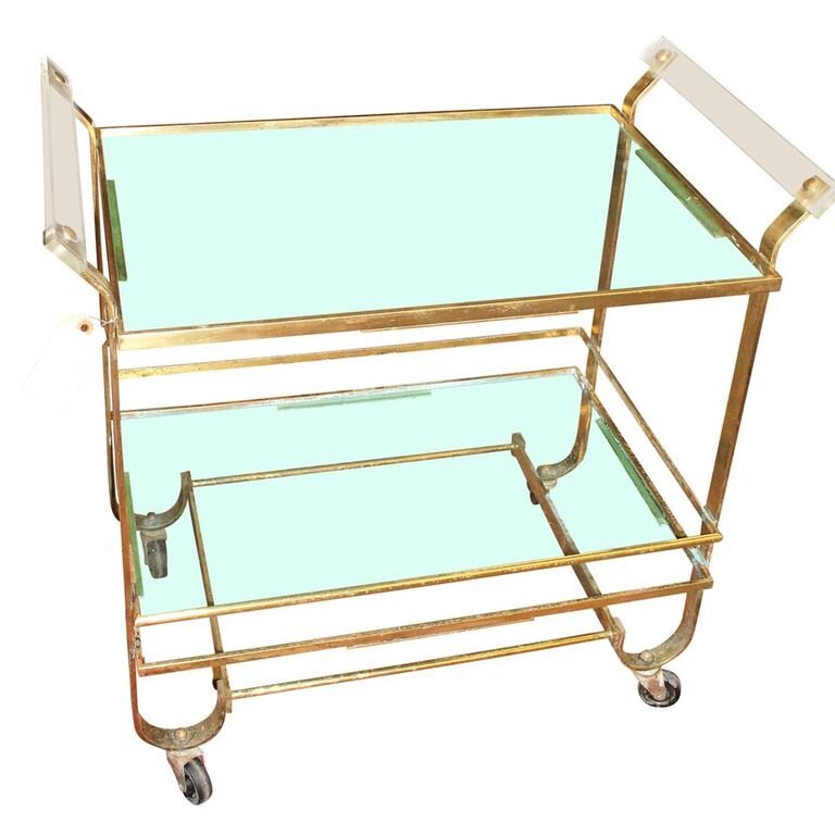 Mid Century Modern Lucite, Glass & Brass Tea Cart. (1 of 1)