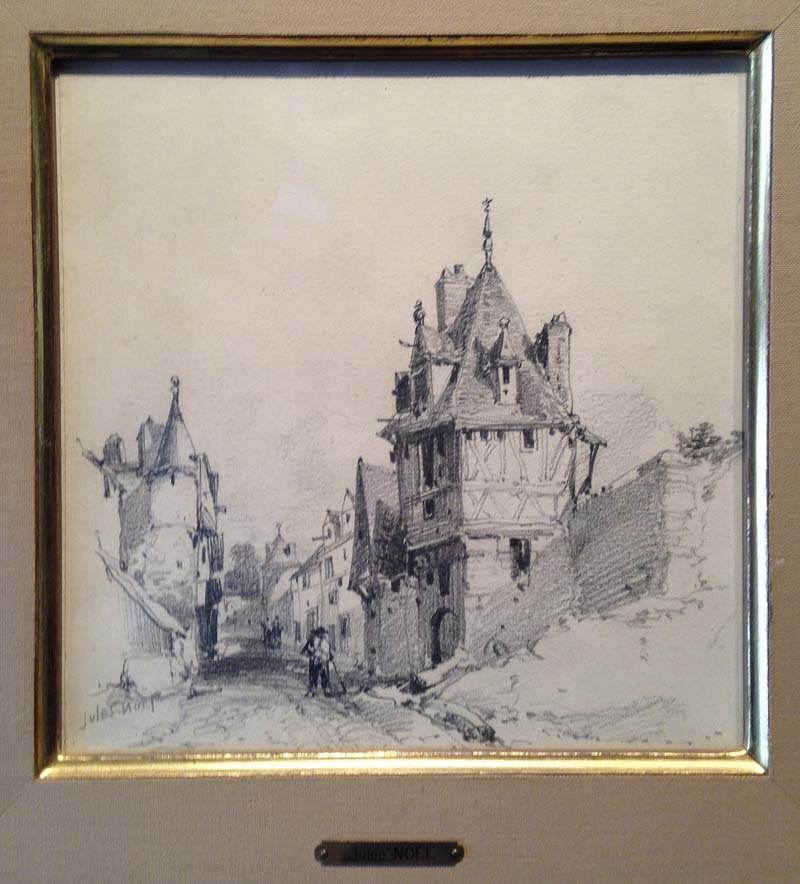 NOEL Jules Achille (1810-1881). Entree d'un village: NOEL Jules Achille (1810-1881). Entree d'un village Fusain sur papier sbg 18,5 x 18,5 cm.