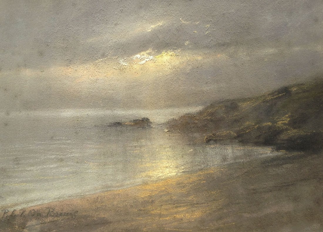 DE BREUIL P. (XIX-XXe). Presqu'île bretonne: DE TOURNEMINE Charles (1812-1872) Village breton Aquarelle sur papier Signé, daté 1840 12,8 x ,9 cm.
