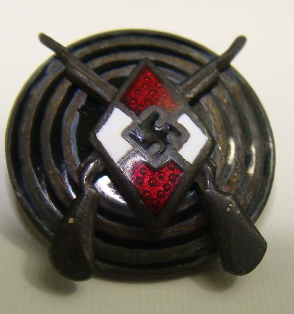 German WWII HJ Rifle Badge: German Hitler Jugend German Youth Rifle Proficiency Enamel Badge. Marked RZM and M1/14 on the reverse.