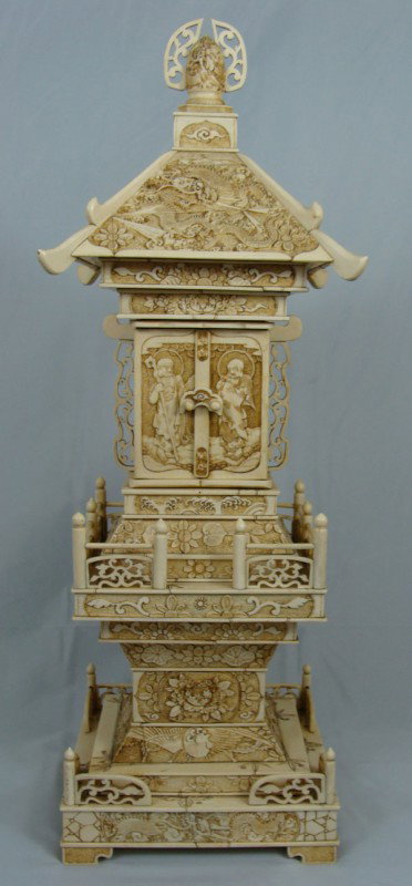 Japanese Edo period Monumental Ivory Carved Shrine: Japanese Edo period monumental ivory carved shrine (International shipping IS NOT available on this item. This elephant ivory was imported legally into the United States.) honoring Guanyin Bodhisttva,