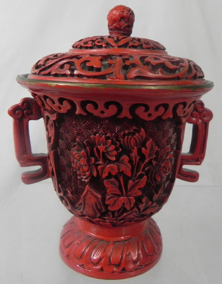 Chinese Cinnabar Vase: Chinese Cinnabar Vase. Dimensions: 6" tall, diameter 5".