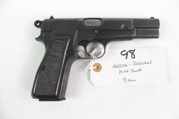 HERSTAL-BELGIQUE 9MM PISTOL: MFR - HERSTAL-BELGIQUE MODEL - HIGH POWER SERIAL - 30383 ACTION - SEMI AUTOMATIC PISTOL CALIBER/GAUGE - 9 MM ALL MATCHING SERIAL NUMBERS - **WAFFENAMT STAMPED** - HOLSTER Manufacturer: HERSTAL-BELGIQU