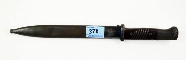 WWII GERMAN MAUSER K98 BAYONET: STAMPED: 44TZE - SN: 6074 - METAL SHEATH MARKED: 41FFC - SN: 8960