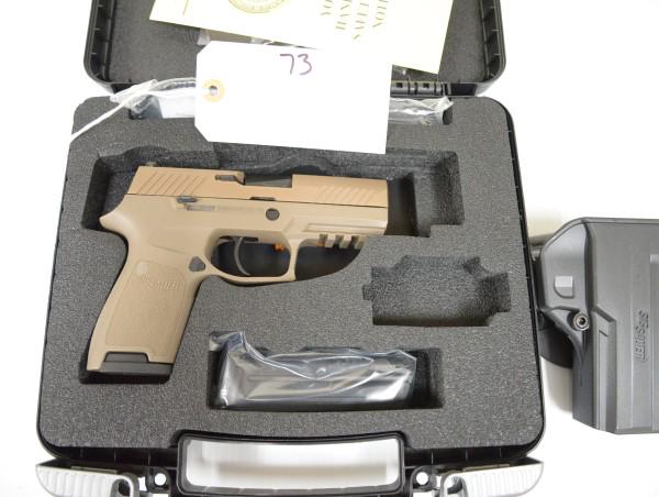 SIG SAUER PISTOL 9MM: P320C 3.9" barrel, fde, dao, siglite, modular polym, holster, 2 mags