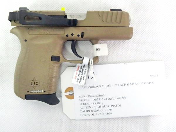 DIAMONDBACK DB380 - .380 ACP SEMI AUTO PISTOL: ONE MAGAZINE - CARRY POUCH - BELT CLIP - NEW IN BOX