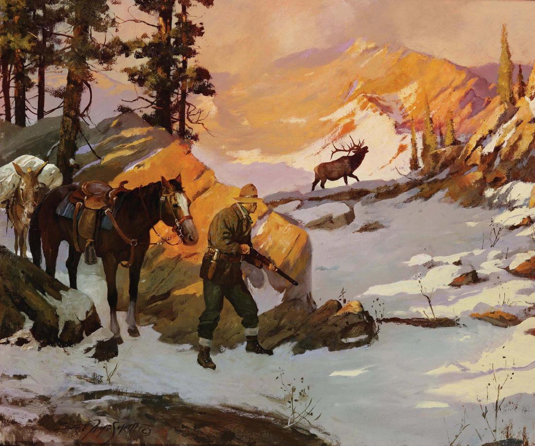 High Country Elk: Painting by Brett James Smith, oil, 20 x 24 inches