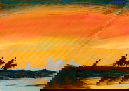 Carl Oscar Borg (1879-1947) - "Riders at Sunset": color monotype, c. 1920 Signature: in pencil 'Carl Oscar Borg' (lower right) Click on View Auction Policy for Buyer's Premium Details