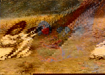 Grace Carpenter Hudson (1865-1937) - "The River Camp": 1905 oil on canvas in a metal gilt and grey accented molded frame with linen liner and metal gilt filet Signature: lower left PROVENANCE: Nov 8, 1982, Stalker & Boos Auction, lot #211 LITERATURE: The