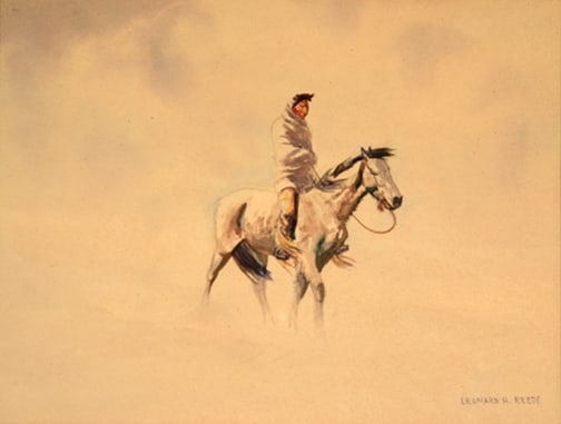 Leonard Howard Reedy (1899-1956) - "Lone Native American on Horseback in a Snowstorm" (1 of 1)