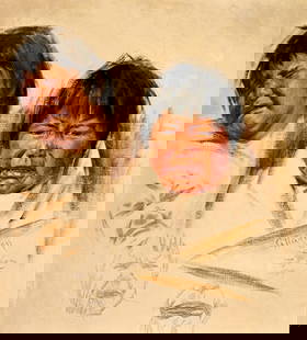 Grace Carpenter Hudson (1865-1937) - "Crying Indian Babies (Studies for Baby Fitch)": between 1892 and 1897, oil on canvasboard in a metal gilt molded frame SIGNATURE:G. Hudson' (lower left) PROVENANCE:The Sam and Elaine Rosenthal Collection, California Click on View Auction Policy for