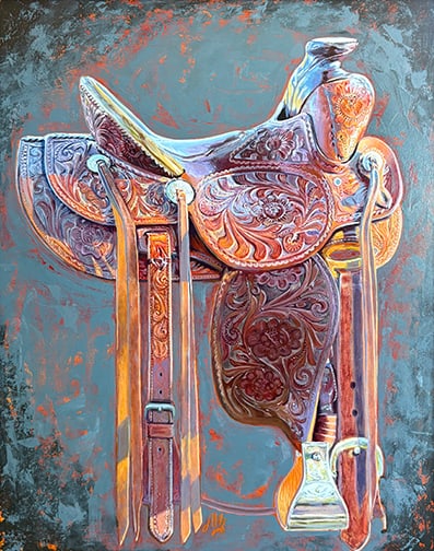 Andrea Murphy - "Cowboy Rocking Chair": acrylic Click on Auction Details for buyer's premium info and other terms and conditions.