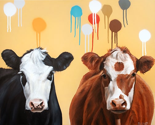 Pascale Ouellet - "Barn Party Series #25": oil on canvas Click on Auction Details for buyer's premium info and other terms and conditions.