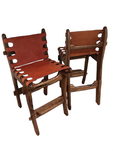 Steve Henneford - "Cowboy Barstools (set of 2)": walnut, saddle leather Click on Auction Details for buyer's premium info and other terms and conditions.
