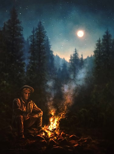 Brooke Wetzel - "Montana Moonshine and the Storyteller": oil Click on Auction Details for buyer's premium info and other terms and conditions.