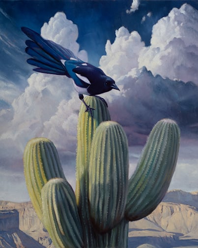 Chris Hopkins - "Magpie": oil on panel Click on Auction Details for buyer's premium info and other terms and conditions.