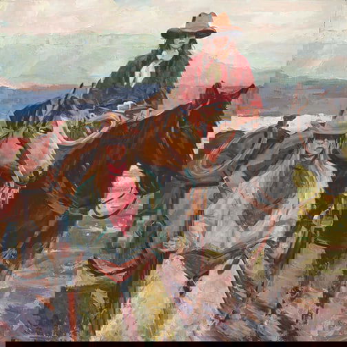 Swede Winborg - "Raising Stock, Raising Hell Ann and Josie Bassett": oil on board Click on Auction Details for buyer's premium info and other terms and conditions.