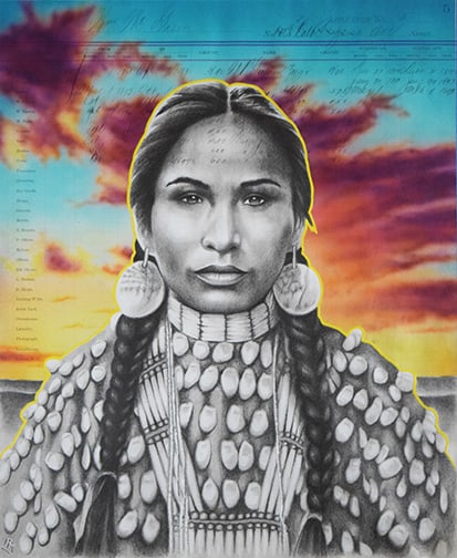 Robert Martinez - "Sunset Woman": acrylic, graphite on ledger paper Click on Auction Details for buyer's premium info and other terms and conditions.