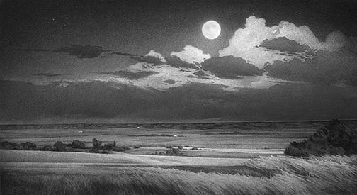 Gwendolyn Kern - "Night Owls": graphite, charcoal, gouache Click on Auction Details for buyer's premium info and other terms and conditions.