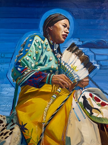 Ben Pease - "Modern-Day Warrior- iich¡ileh‚eleen ¡luush(Stands Among The Horses- Kloe Real Bird)": oil Click on Auction Details for buyer's premium info and other terms and conditions.