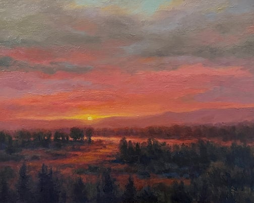 Janet Sullivan - "Vermilion Sky": oil Click on Auction Details for buyer's premium info and other terms and conditions.