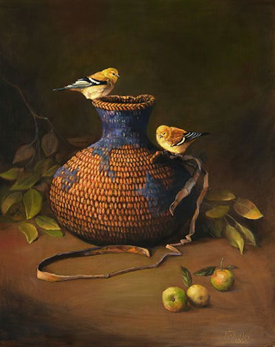 Jan Fontecchio - "Apache Water Basket, Wild Apples and Goldfinches": oil Click on Auction Details for buyer's premium info and other terms and conditions.