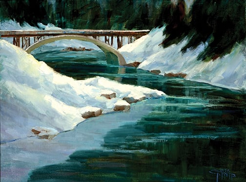 Linda Tippetts - "Historic Belton Bridge": oil on linen Click on Auction Details for buyer's premium info and other terms and conditions.