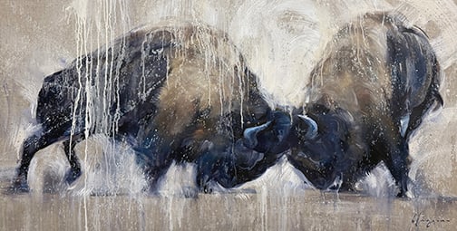 Amber Downs Blazina - "The Big Dance": oil on linen Click on Auction Details for buyer's premium info and other terms and conditions.