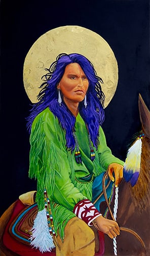 Echo Ukrainetz - "Lakota Moon": batik with gold leaf Click on Auction Details for buyer's premium info and other terms and conditions.