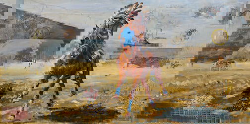 Ben Pease - "Chichi?xxaawasuua- They Ride in a Circle(Indian Relay, Crow Fair)": oil Click on Auction Details for buyer's premium info and other terms and conditions.