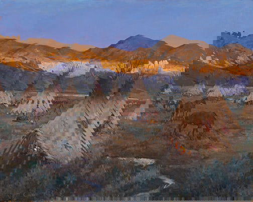 Todd Connor - "Ancestors of the Piegan Clan": Member of the Russell Skull Society of Artists br>oil Click on Auction Details for buyer's premium info and other terms and conditions.