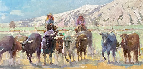 Michele Usibelli - "Cold's Comin": oil Click on Auction Details for buyer's premium info and other terms and conditions.