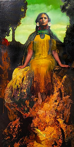 Robert Rodriguez - "Spirit Feather": oil on canvas Click on Auction Details for buyer's premium info and other terms and conditions.