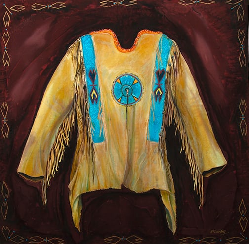 Nancy Dunlop Cawdrey - "Blackfoot Heritage": Member of the Russell Skull Society of Artists br>dye on silk Click on Auction Details for buyer's premium info and other terms and conditions.