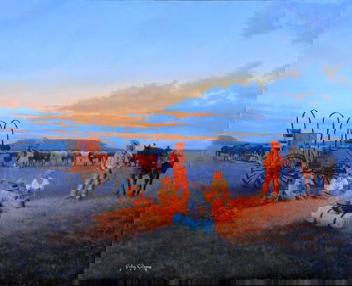 John C. Gawne - "Charlie Spinnin' Yarns": Member of the Russell Skull Society of Artists br>oil Click on Auction Details for buyer's premium info and other terms and conditions.