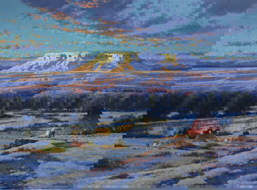 Randy Van Beek - "Winter Camp at Square Butte": Member of the Russell Skull Society of Artists br>oil Click on Auction Details for buyer's premium info and other terms and conditions.