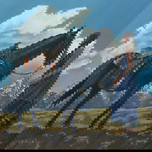 Dennis Ziemienski - "Blue Denim": oil Click on Auction Details for buyer's premium info and other terms and conditions.